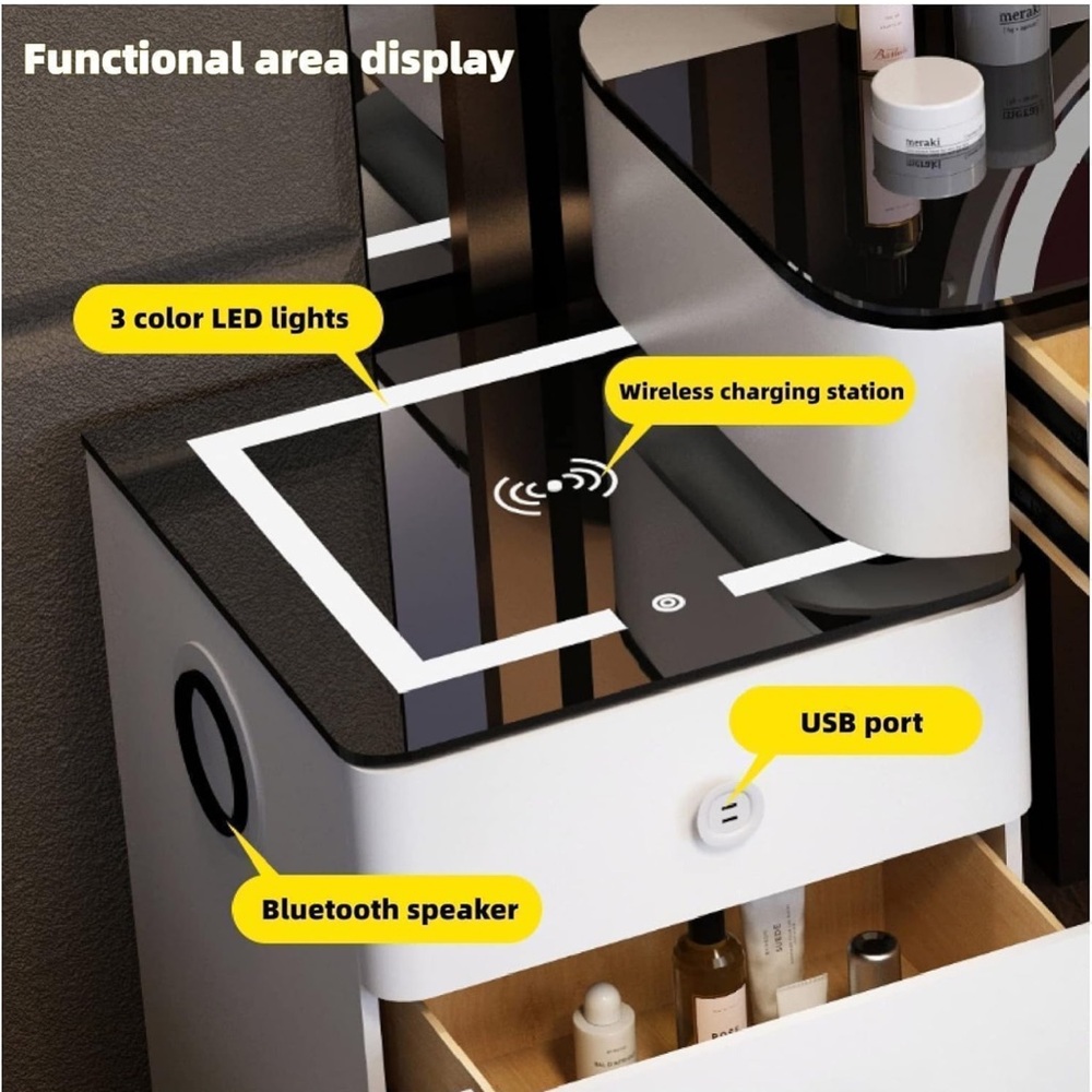 Modern Gray Vanity Table with LED Mirror - Picture 2 of 6